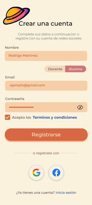 GetCoMind — pantalla de registro